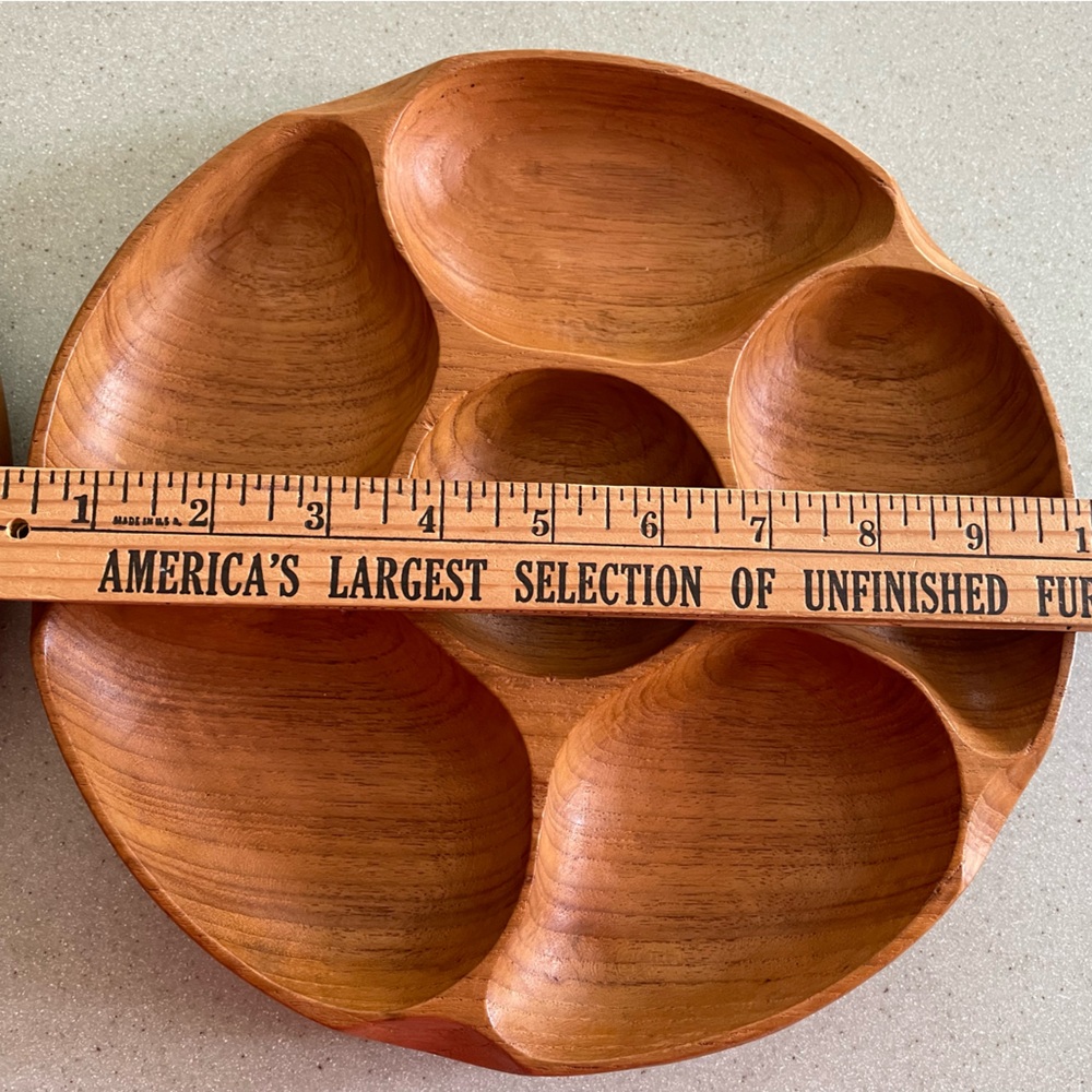 Vintage Mid-Century Modern Teak Wooden Snack & Dip Bowls - Set of 2 - Picture 3 of 7